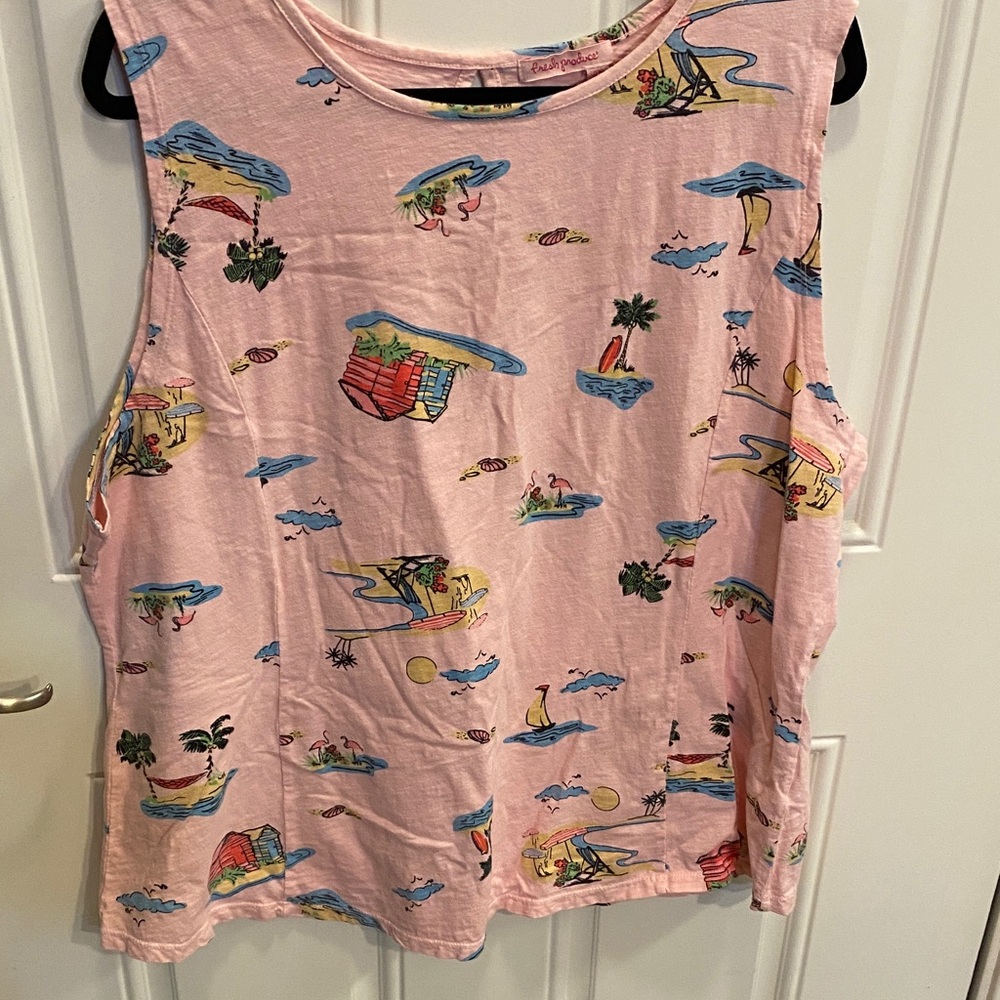 fresh produce Pink Tropical Island Print Tank